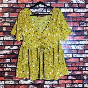 XL Mustard Yellow Floral Blouse